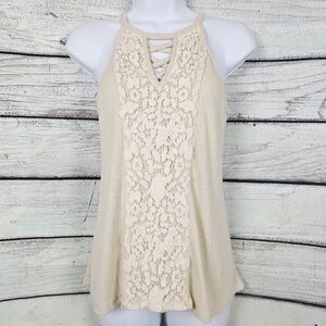 Daytrip Cream Knit Lace Front Tank Top Size S